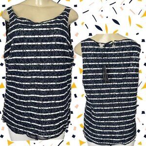 Tommy Hilfiger L Navy Blue Sheer Floral Striped Lined Zip Back Sleeveless Top